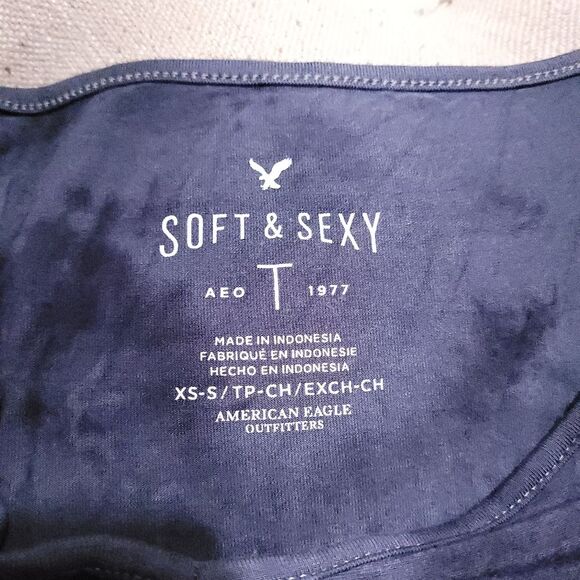 American Eagle Blue Grey Tie Dye Soft & Sexy Sleeveless babydoll Top Womens  XS - Picture 5 of 9